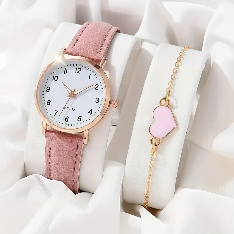 2pcs and 4pcs elegant quartz watches and heart-shaped bracelet set, suitable for her fashionable and precise pointer timepiece