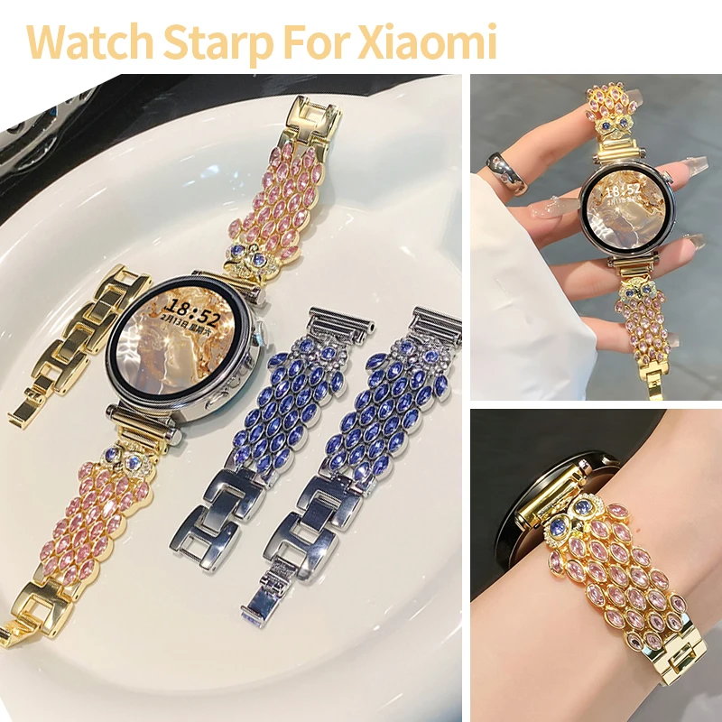 Bling Peacock Metal Strap for Xiaomi Watch 10 9 8 Pro S43 Sparkling Women Replacement Wrist Band Bracelet Accessory for Redmi456