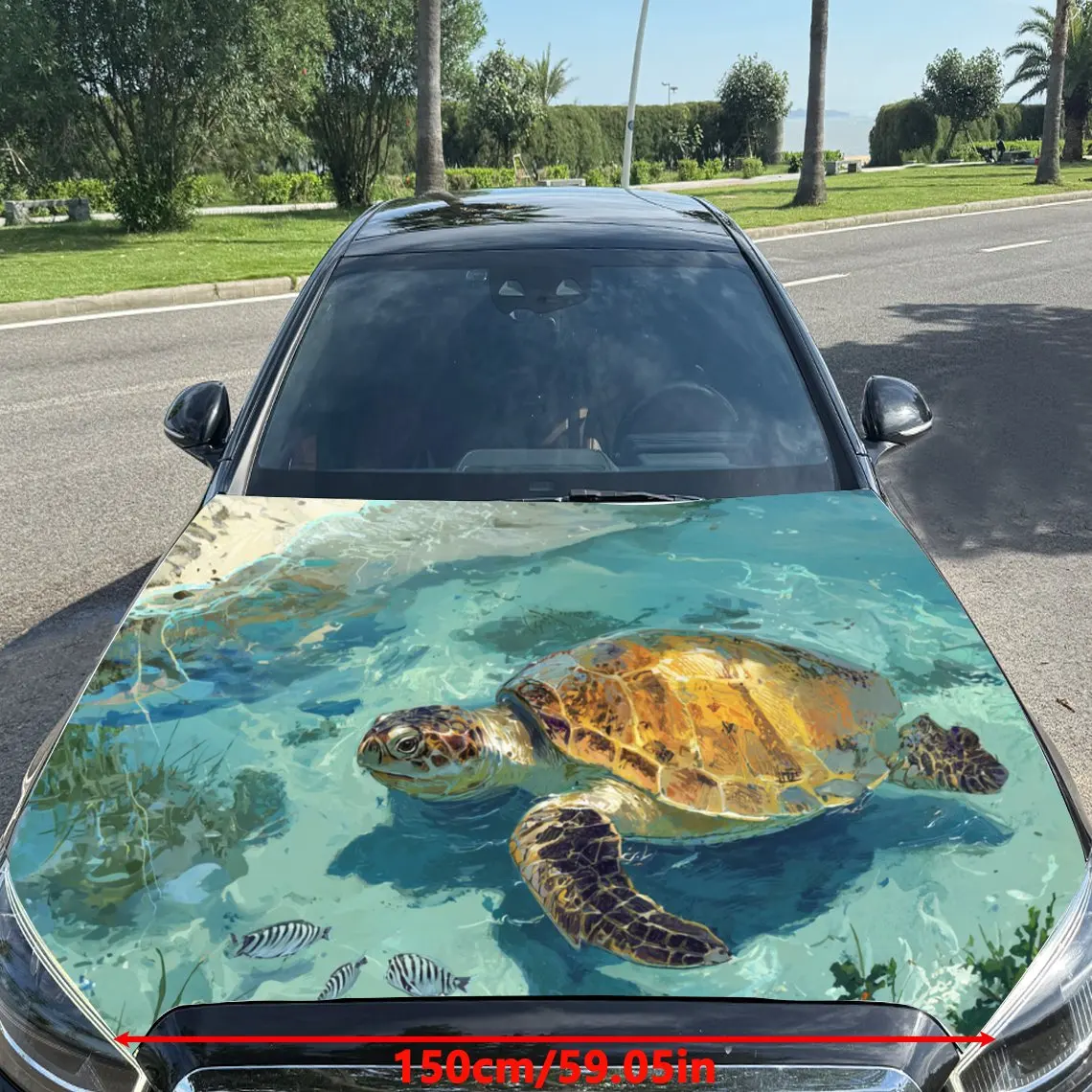 Serene Sea Turtle Scene Car Hood Stickers - Self-Adhesive, Waterproof and Durable Vinyl Wrap, Decorate And Protect Your Car - Th