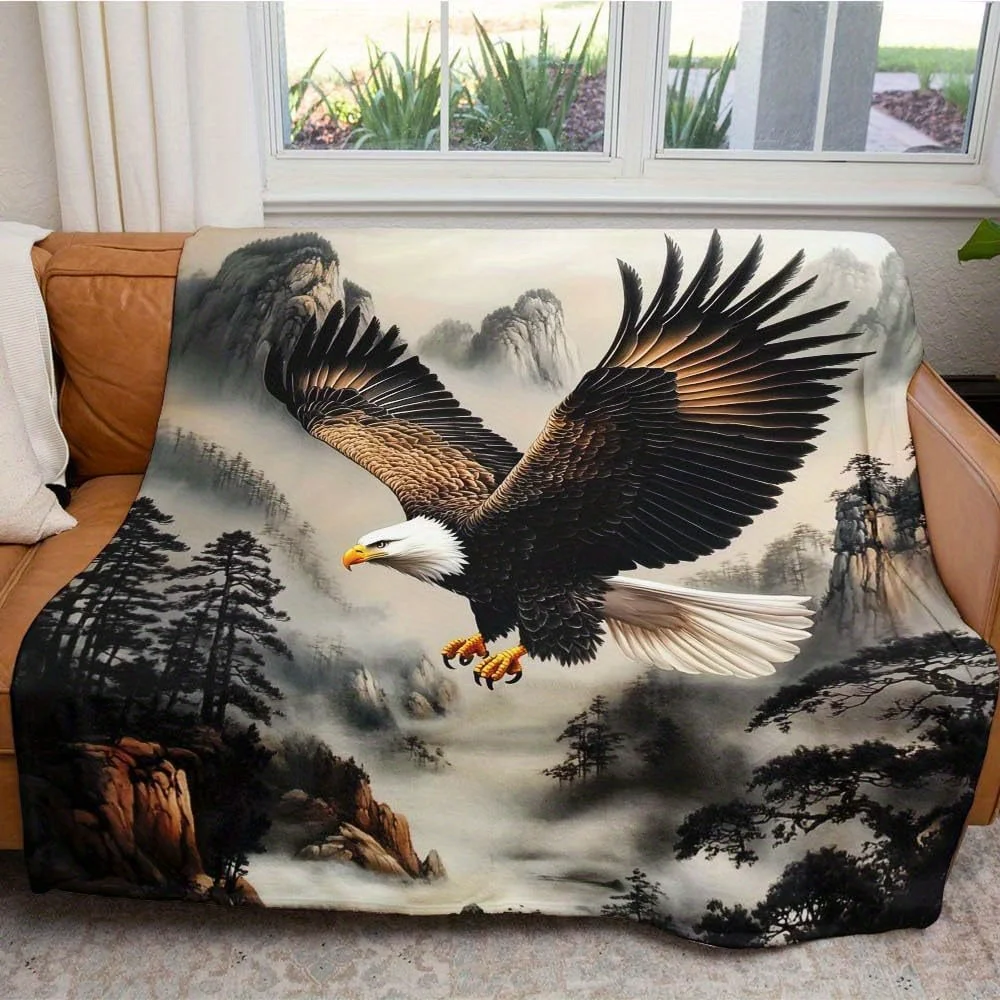 Eagle Print Ultra-Soft Flannel Blanket – Large All-Season Luxury Bed Cover, Majestic Eagle with Mountain View, Modern Home Decor