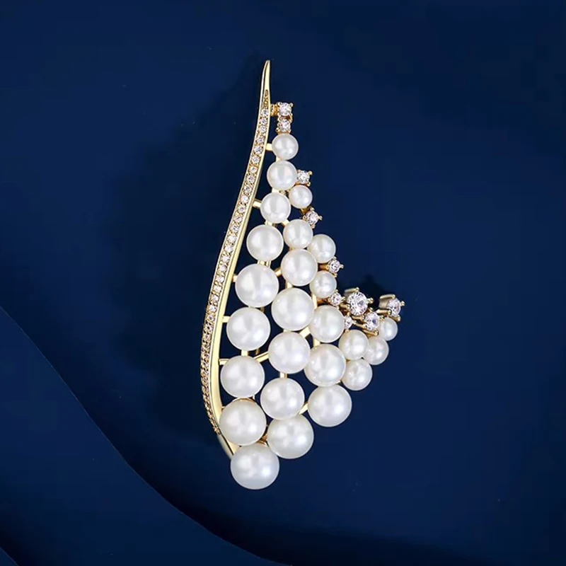 OKILY Luxury Handmade Muilt-size Freshwater Pearl Harp Brooches Retro Romantic Real Pearls fishtail Corsage Sweater Accessories