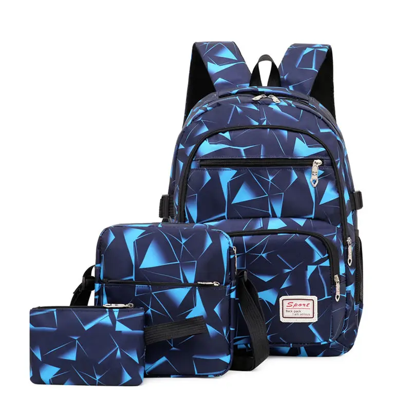 

Rhombus Pattern School Bag Backpack Shoulder Bag Wallet Three Piece Set Boys Large Capacity Student Schoolbag Teenagers Backpack