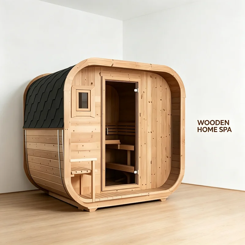 Cube Pod Outdoor Sauna Cabin, Modern Pod‑Shape Dry Steam 4‑6 Person Floor‑to‑Ceiling Glass for Hotel Spa Backyard Garden