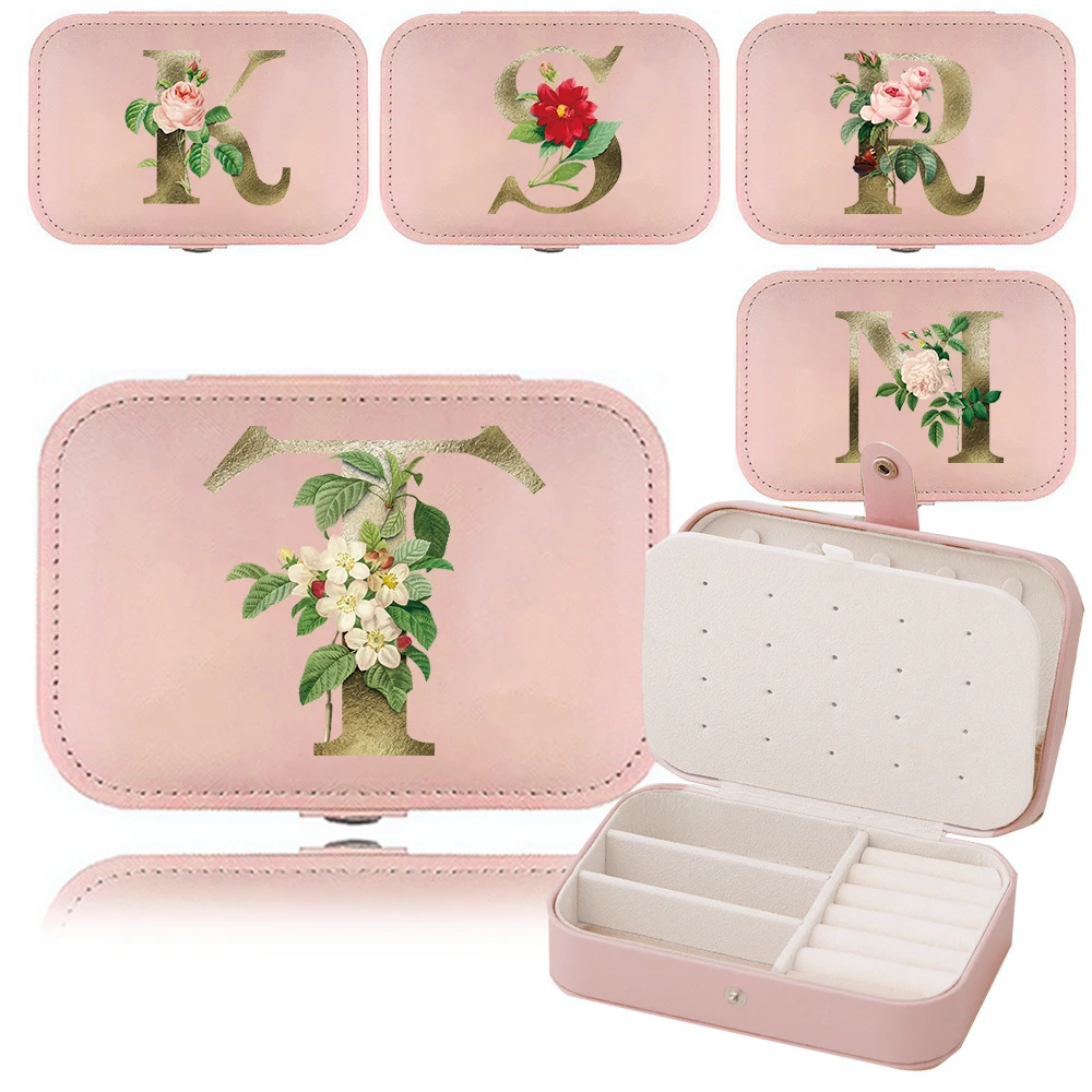 

Jewelry Storage Box Portable Jewelry Organizer Display Golden Flower Printing Series Classic Fashion Pink Storage Box