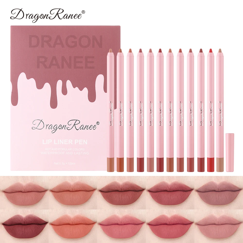 مجموعة أقلام تحديد الشفاه غير اللامعة مكونة من 12 لونًا، مقاومة للماء، تدوم طويلاً، أقلام شفاه مقاومة للتلطخ لتحديد الشفاه الدقيق وتحديدها