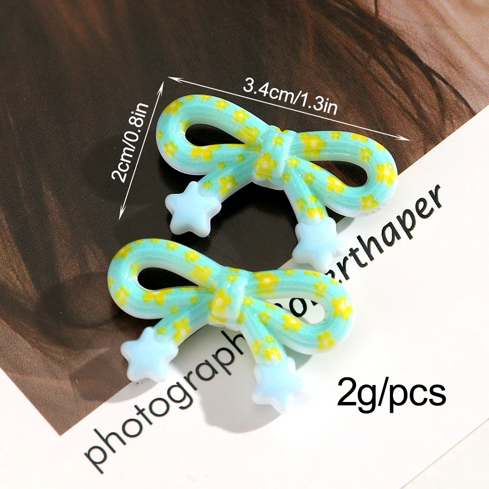 10pcs 20x34mm Acrylic Striped Polka Dot Star Bow Loose Spacer Beads Charms For DIY Crafts Keychains Headwear Jewelry Accessories image 2
