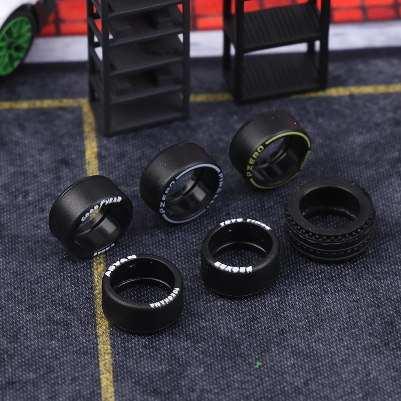 X-Scale 20Pcs Black 11mm 12mm 1/64 Racing Vehicle Pattern Rubber Tires DIY Lettering Tires Skin Alloy Car Detail-up Parts