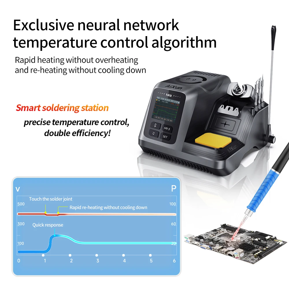 AIXUN 413 Estación de soldadura inteligente 200W pasta de soldadura de calefacción T245 C210 puntas de pistola para soldar para herramienta de reparación de PCB de teléfono móvil