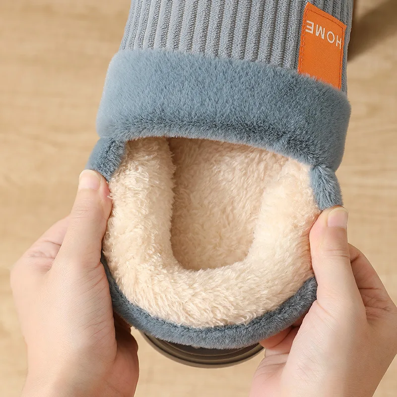 Herren-Winterhausschuhe in Übergröße, Warme Baumwoll-Pantoffeln mit Plüschfleece-Futter, Dicke Sohle, Rutschfeste Indoor-Schuhe – Detail 16