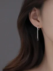 925 Sterling Silver Knot the tassel Earrings Temperament Simple Inlaid for Women Wedding Jewelry Accessories