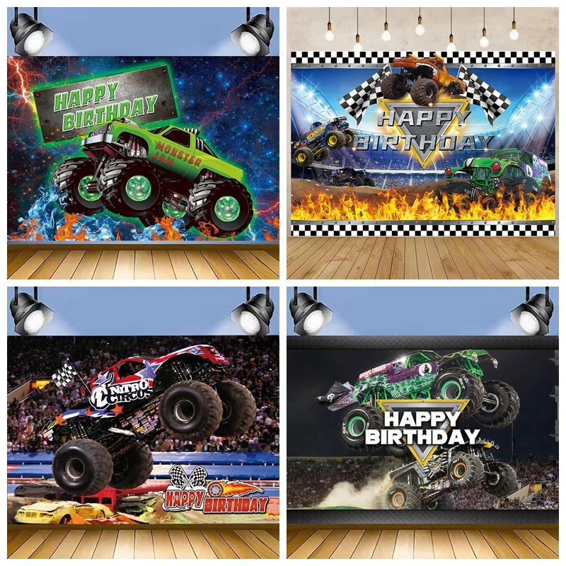 

Leaping Car Theme Background Off-Road Vehicle Flame Traffic Engine Boy Birthday Party Photography Decoration Children Backdrop