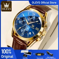 OLEVS-reloj analógico con correa de cuero para hombre, nuevo accesorio de pulsera de cuarzo resistente al agua con cronógrafo, complemento masculino deportivo de marca de lujo con diseño moderno, 2021