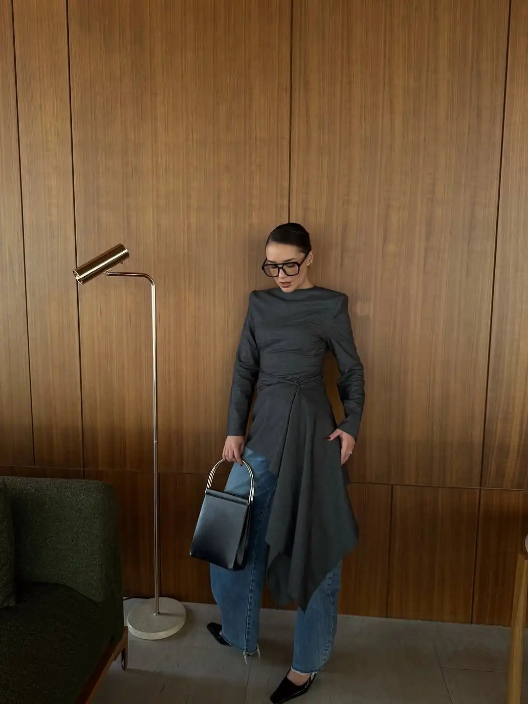 فستان قصير بحاشية غير منتظمة يوميًا فساتين قصيرة للسيدات بأكمام طويلة وخصر قصير للنساء فساتين غير رسمية للتنقل في الشارع #3