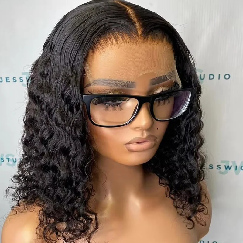 230 Density Water Wave Bob Wig Human Hair 13x4 Lace Frontal Wig Pre Plucked Brazilian Human Hair 4x4 Lace Closure Bob Wig