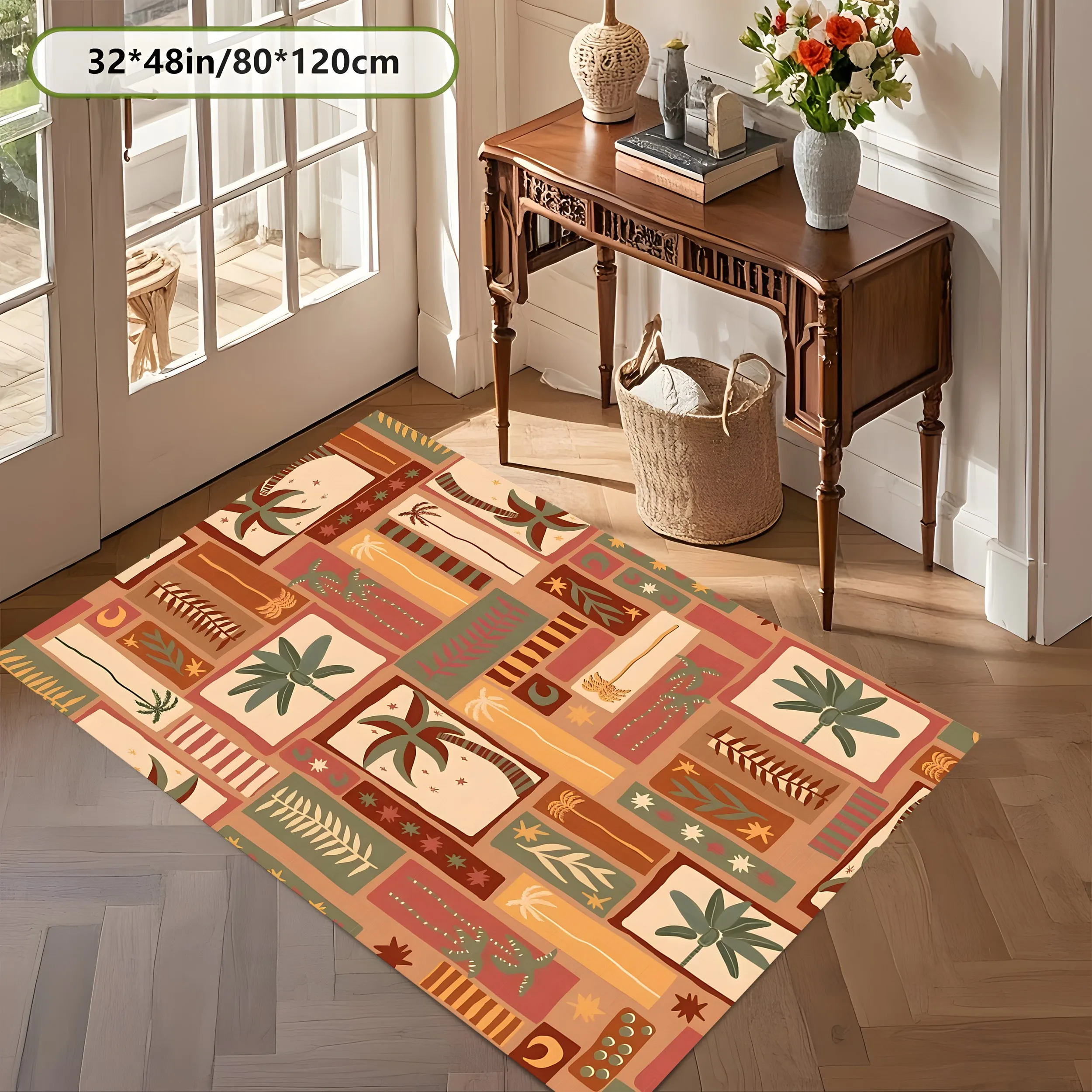 Retro Warm Patchwork Tropical Plant Area Rug Soft Velvet for Living Room Bedroom Home Decor