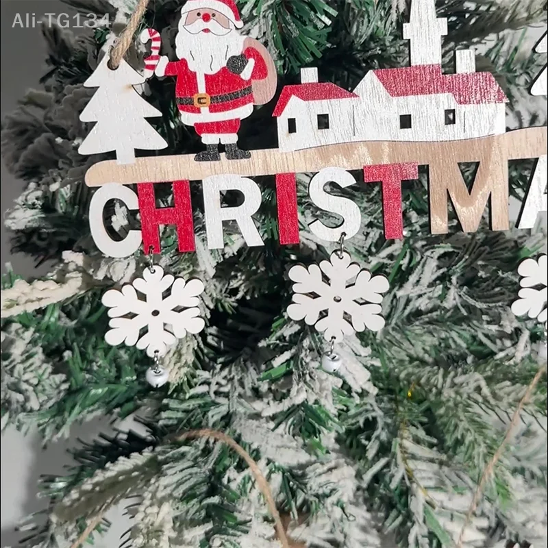 زخرفة شجرة عيد الميلاد المعلقة؛ تصميم سانتا والأيائل؛ ديكور جدار أو بوابة مصنوع من الخشب؛ قلادة رجل الثلج الاحتفالي SHIDWJ