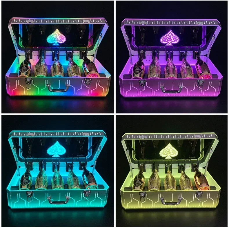 Customizable logoSymphony Technology LED Luminous Wine Case Spade a Acrylic Wine Case Bar KTV Props Champagne Seat Box