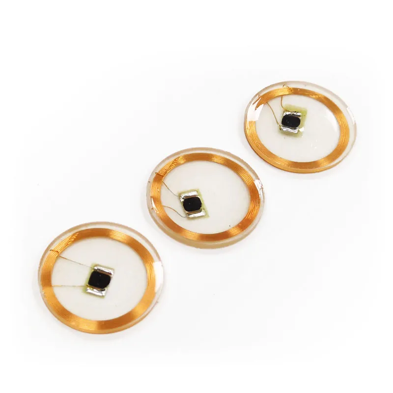 Tag IC trasparenti RFID da 100 pezzi Chip 13,56 M + bobina Scheda moneta rotonda DIM 25 mm