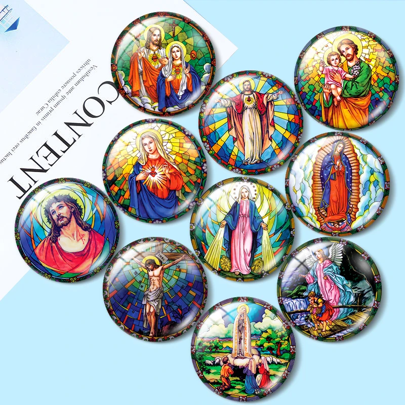 

Colorful image of the Virgin Mary 10pcs mixed 12mm/18mm/20mm/25mm Round photo glass cabochon demo flat back Making findings