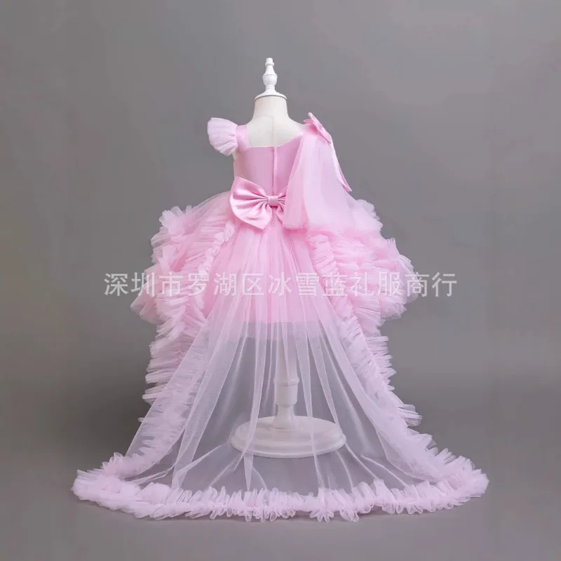 New Girls' Baby One Year Old Dress, Baby Slanted Shoulder Fluffy Cake Trailing Children's Performance Dress