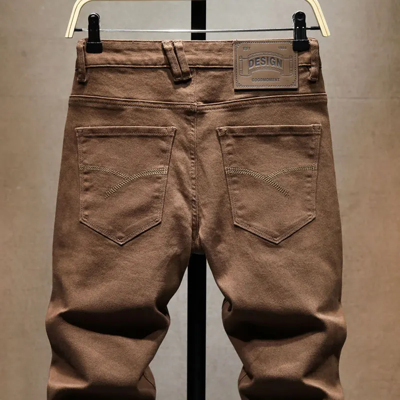 Y2Kfashion new men's jeansY2K  washed with nostalgia Elastic slim zipper decoration retro khaki jeans designer high-quality