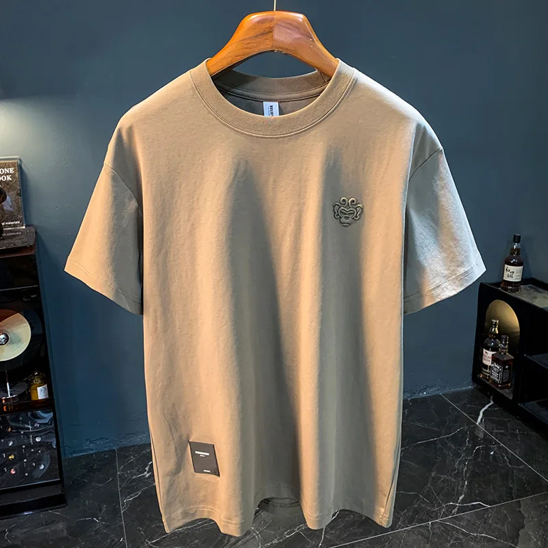 Elastic Breathable Short Sleeve T-shirt for Men 2025 New Summer Trendy Brand Loose Round Neck Casual Top