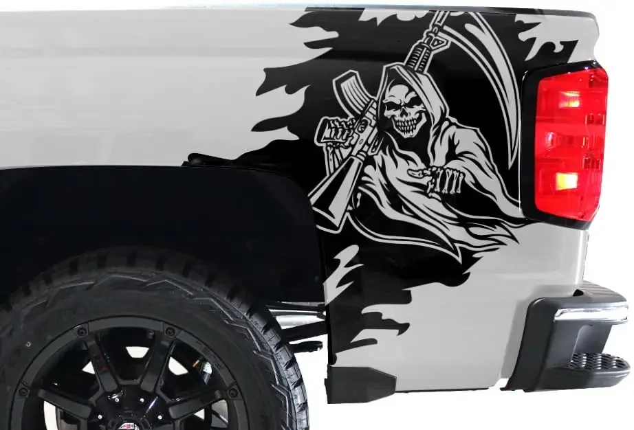 Factory Crafts Reaper Rear Quarter Panel Graphics Kit 3M Vinyl Decal Wrap Compatible With Chevrolet Silverado 20142017 Matte2PCS