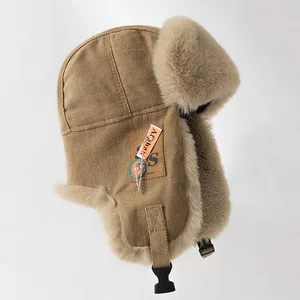Novo chapéu bomber das mulheres dos homens grosso quente russo ushanka chapéu de pele moda masculino feminino chapéu de inverno preto cinza earflap esqui russo boné 10 principais vendas touca cinza masculina - №9