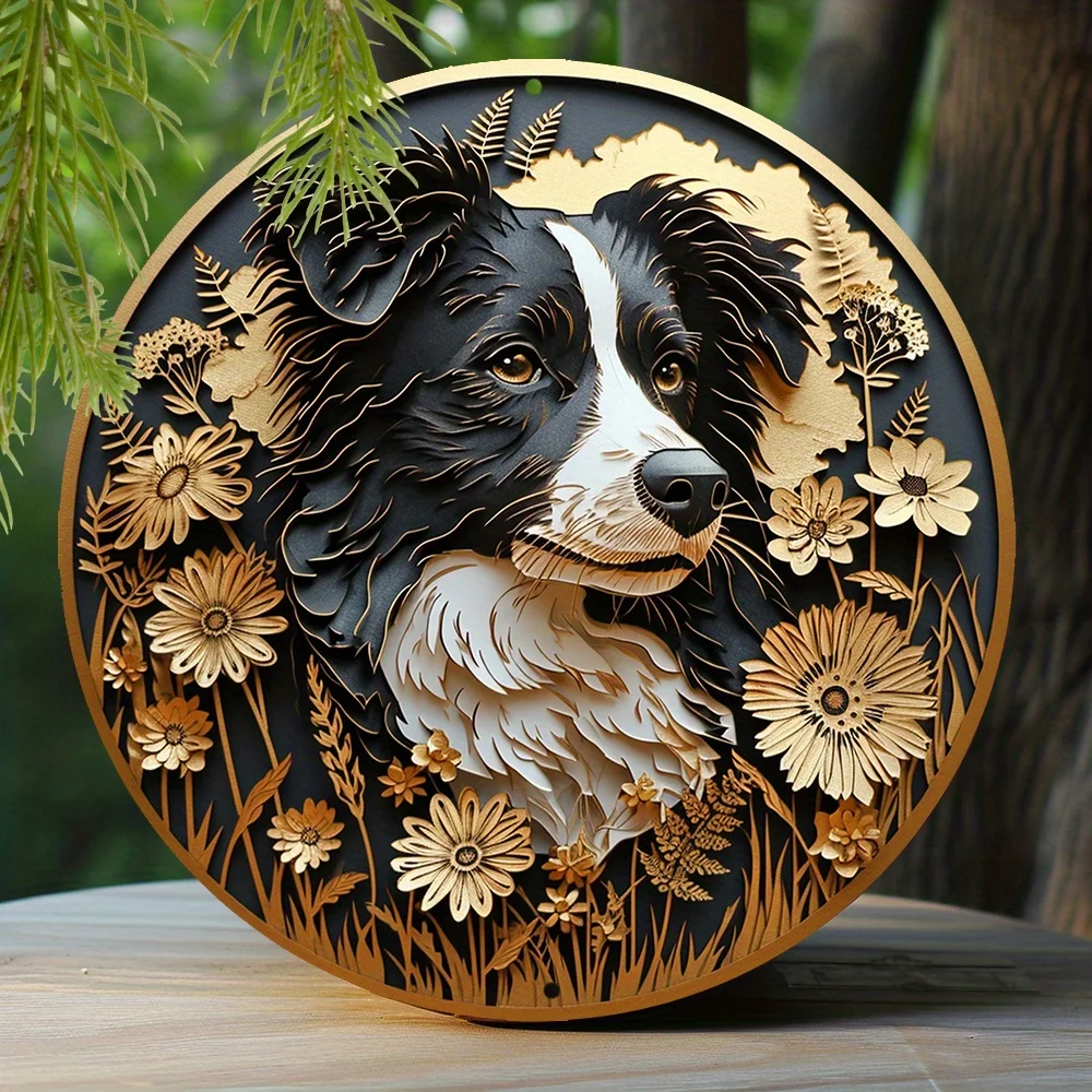 Round Metal Aluminum Sign Faux Embossing Wreath Sign Living Room Decoration Mother\'s Day Gifts French Bulldog Themed Decoration
