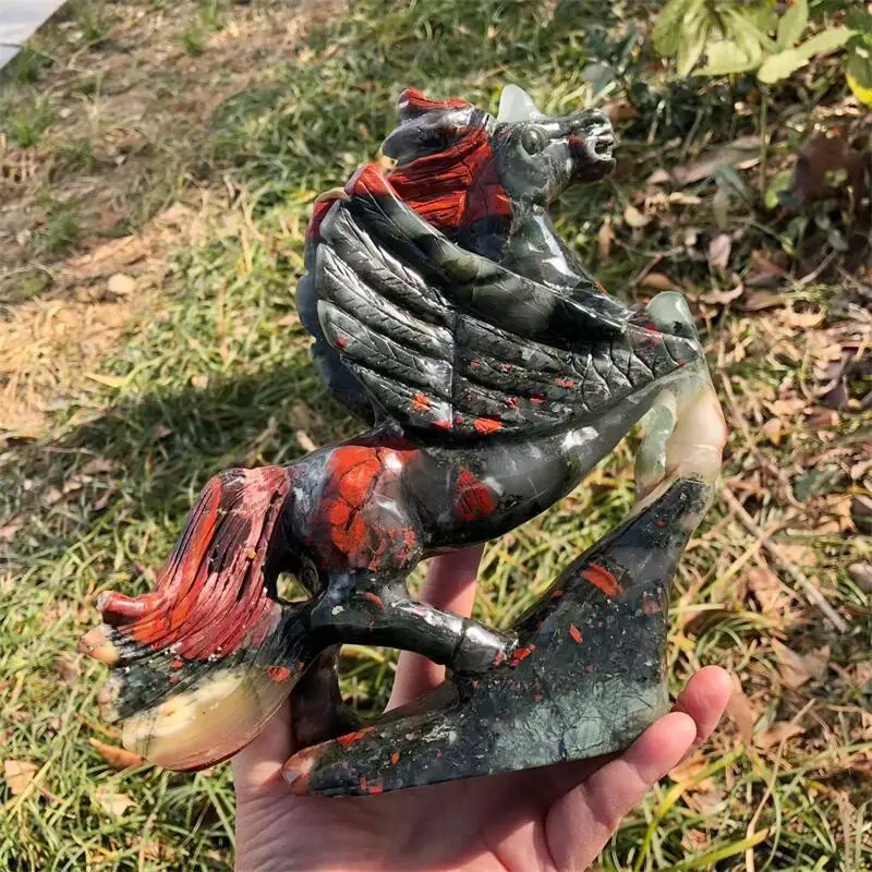 Natural Blood Stone Unicorn Horse Carving Healing Figurine Reiki Gemstone Crafts Home Decoration Holiday Gift 1pcs