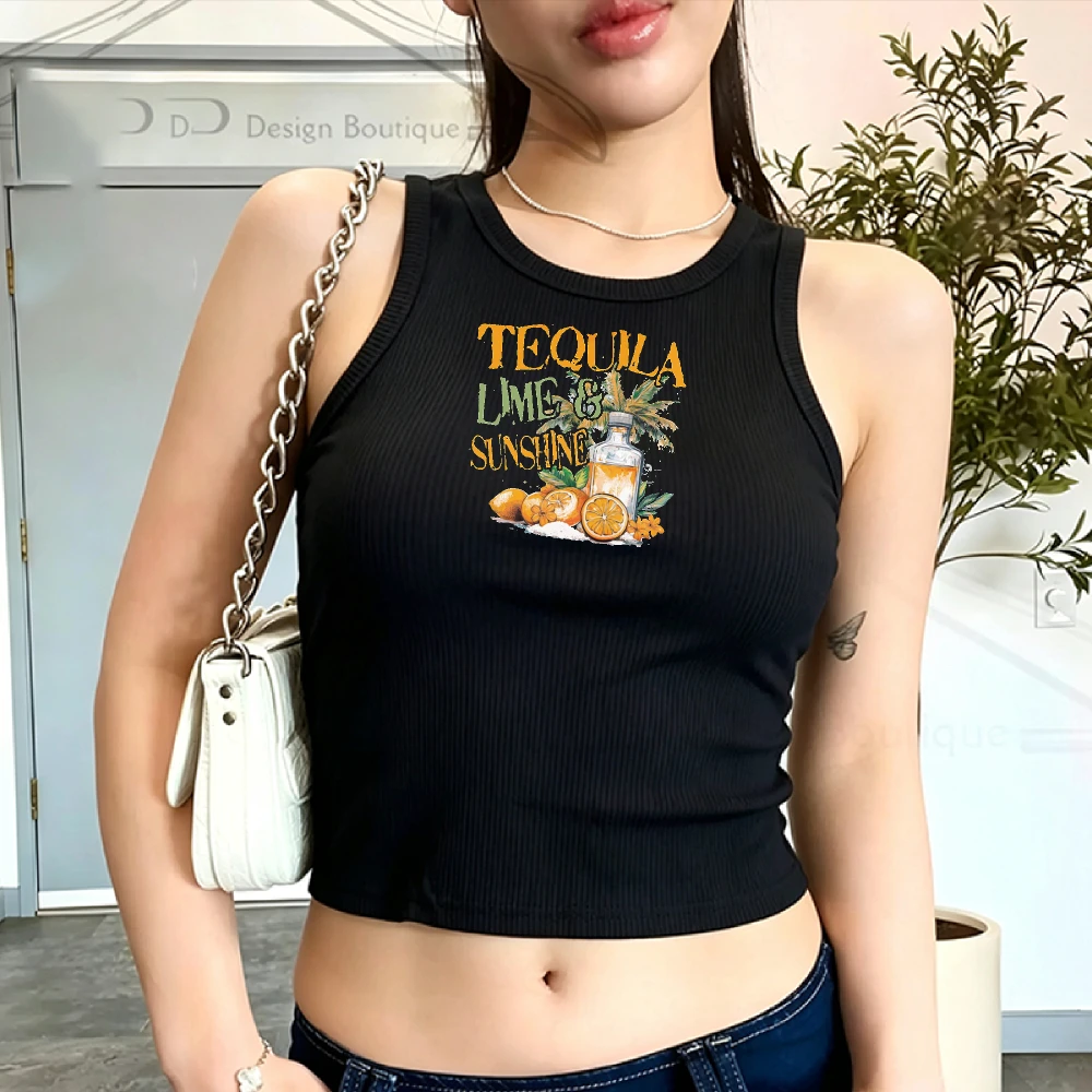 Tequila Lime & Sunshine Summer Cocktail Summer Vibes Vacation Ribbed Tank Top Summer Break Camisole Girls Trip Sweatshirt  Tops