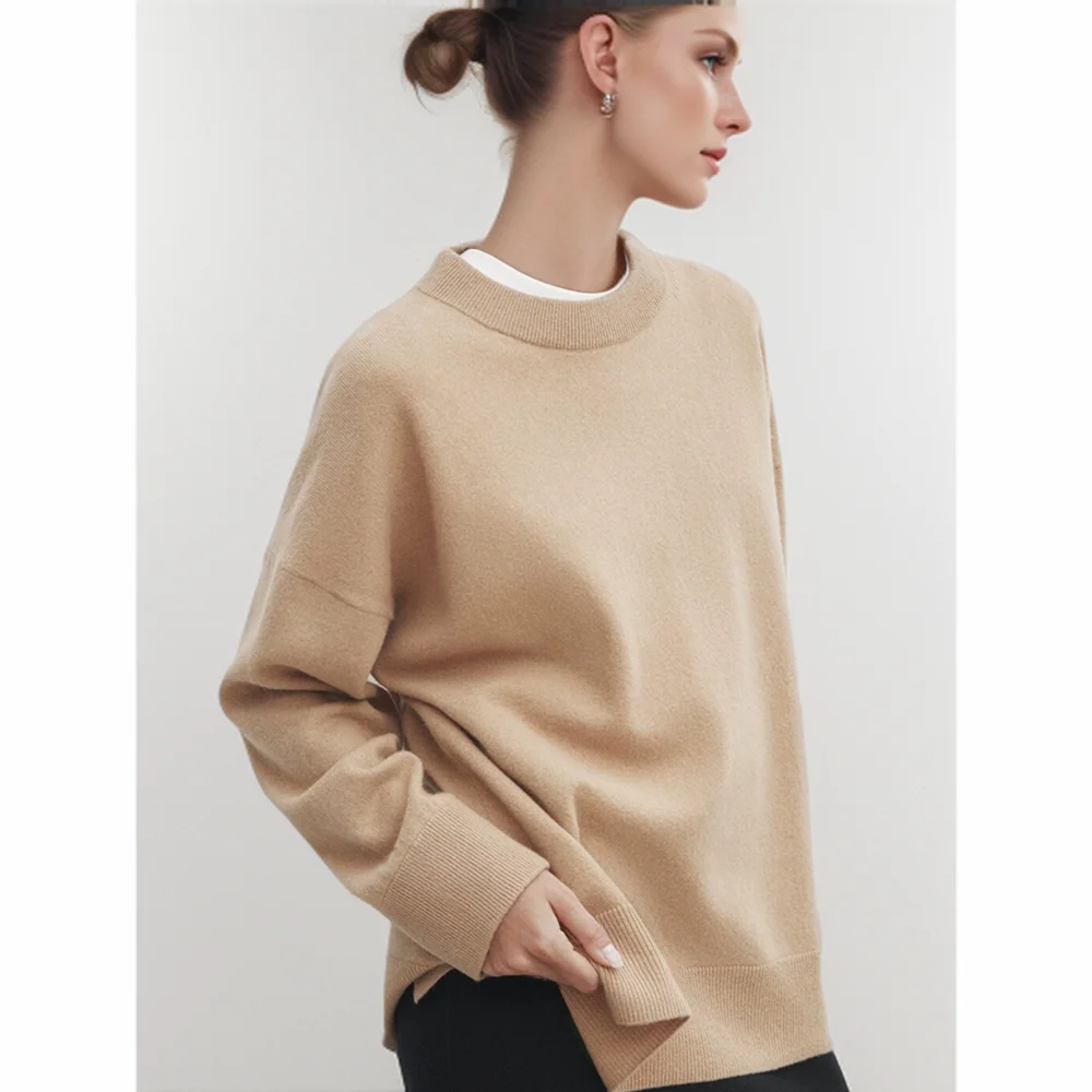 Cos Lris2024 autumn and winter minimalist style solid color round neck loose knit sweater for women 05699550742