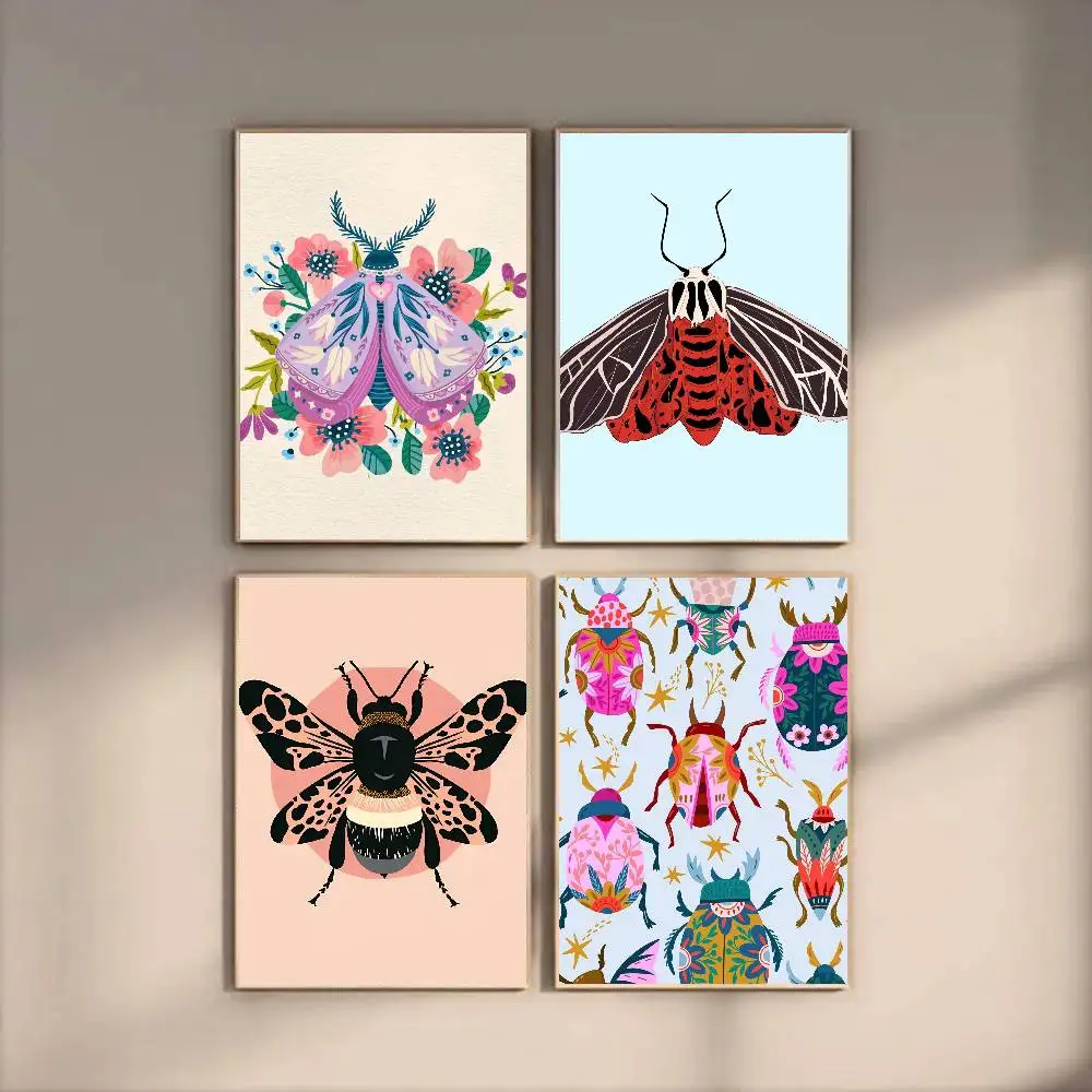 Butterfly Art Ladybug Tiger Moth Beetle Poster Art Sticky Wall Waterproof Home Living Room Bedroom Bar Aesthetic Decoration