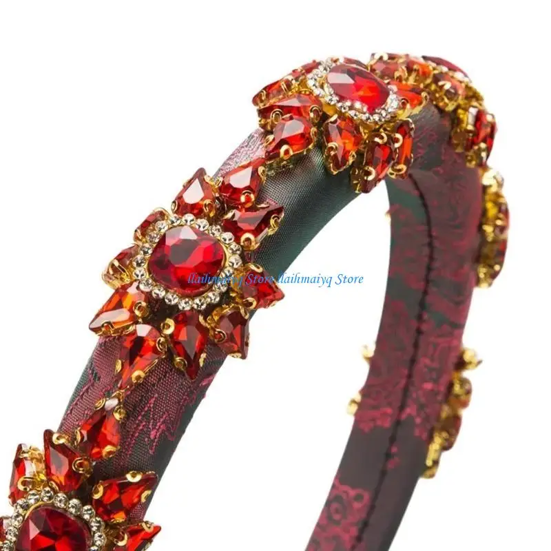 

573B French Crystal Flower Headband HighSkull Rhinestones Hairband Nonslip Hairhoop