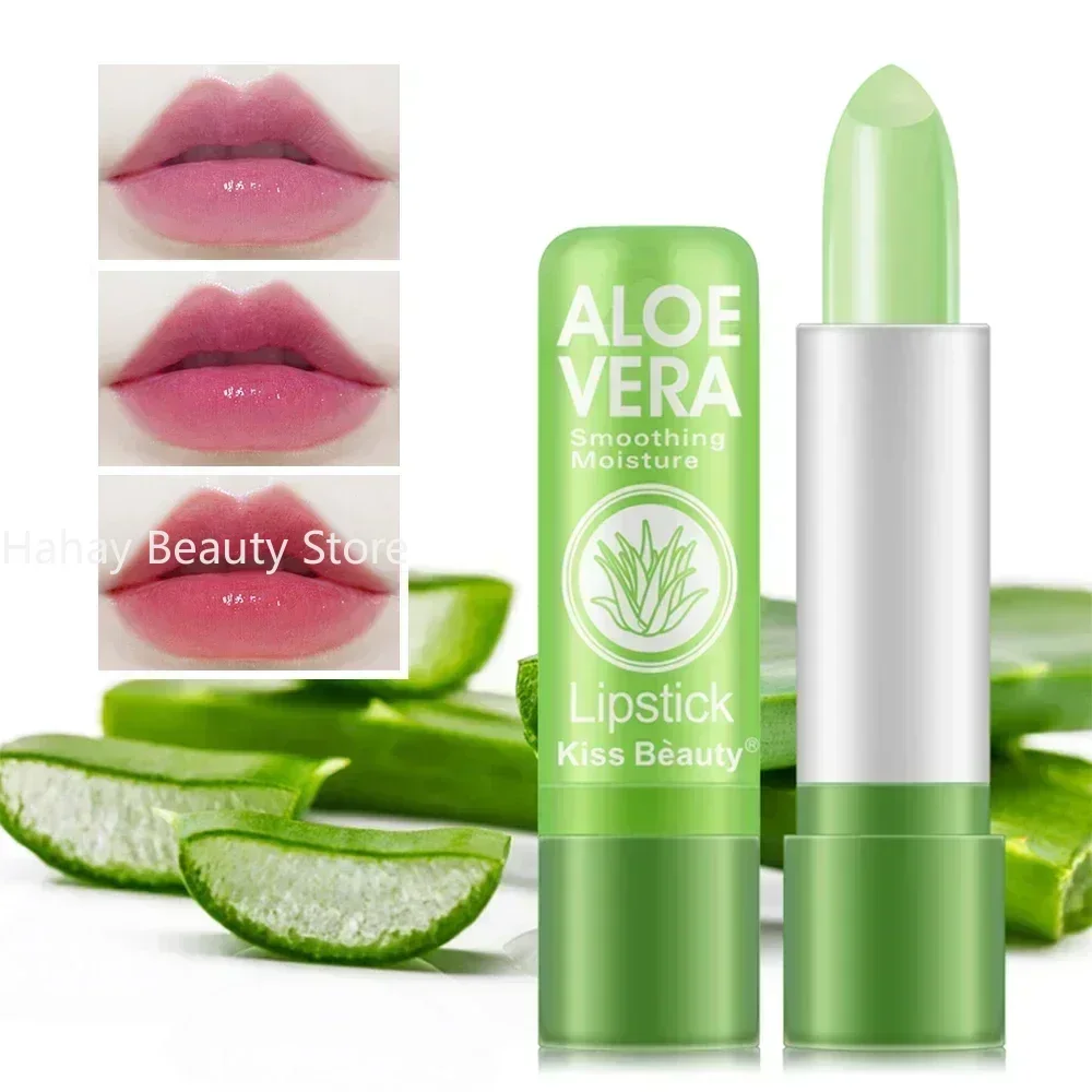 Moisturizing Aloe Vera Lipstick Temperature Color Changing Lip Balm Lasting Nourishing Lip Care Anti-drying Exfoliating Lipstick