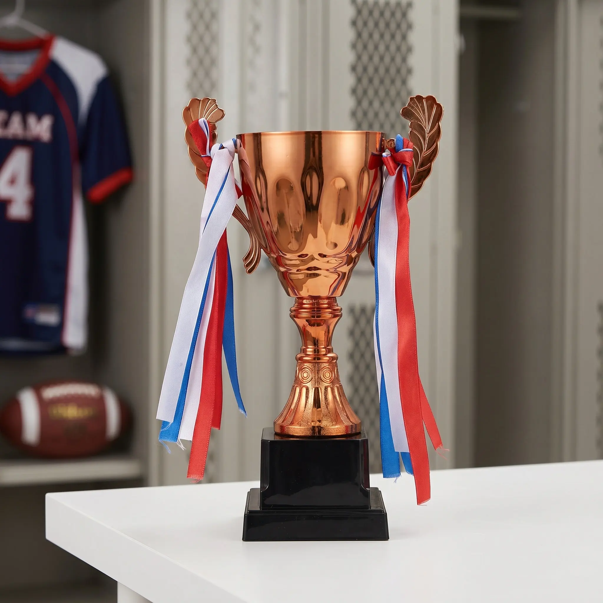 Bronze Sports Trophy Cup Metal 9'' Large Soccer Tournament Championship Award Ribbon Teamwork Prize League Match Event Souvenir