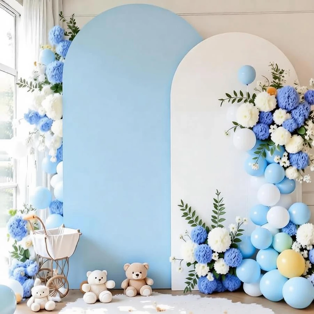 White Blue Photo Arch Backdrop Cover Baby Shower Kids Birthday Party Wedding Decor Elastric Double-sided Arch Cover Background