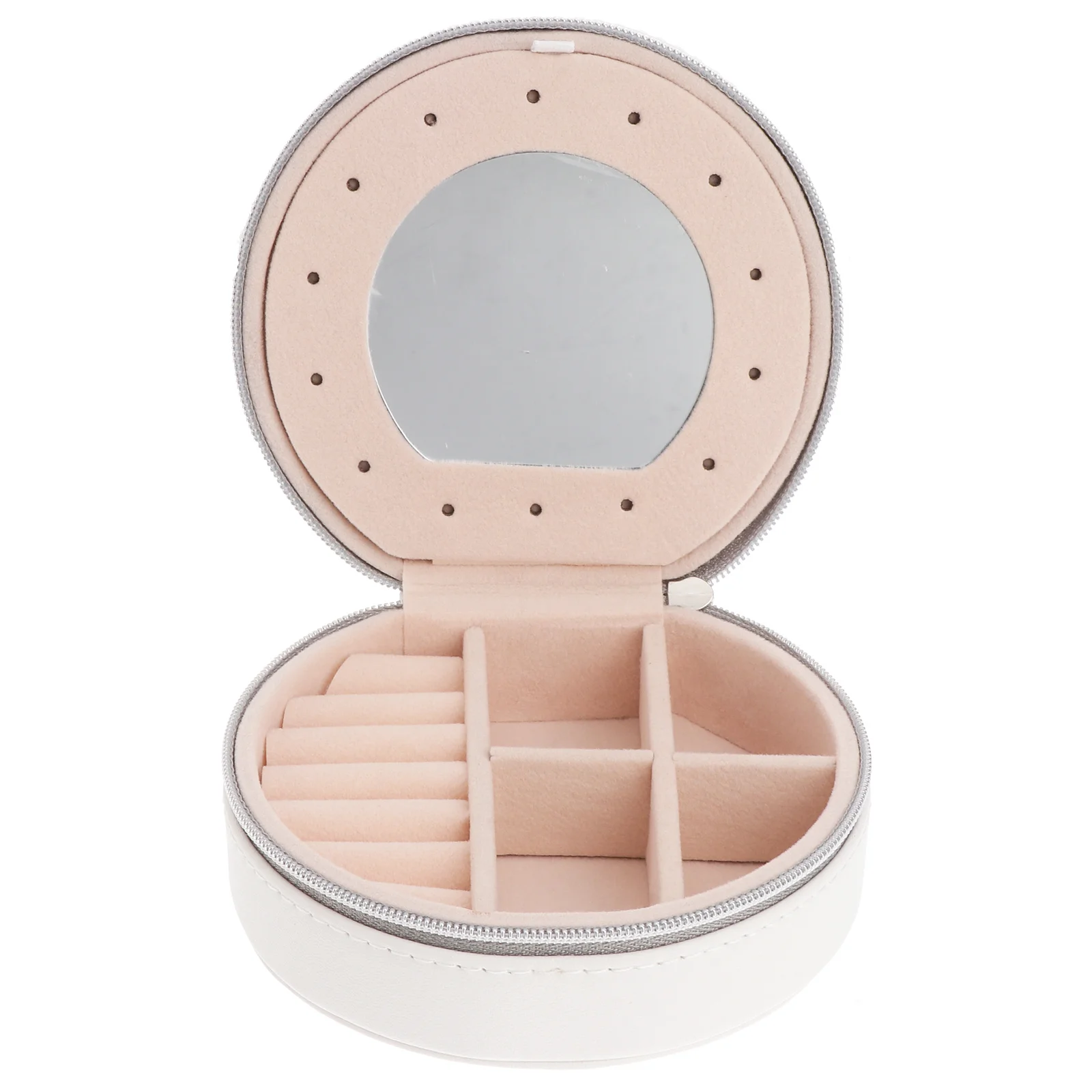 PU Round Jewelry Organizer Small Compact Travel Case Multi-Layer Jewelry Storage Box Earrings Necklace Box