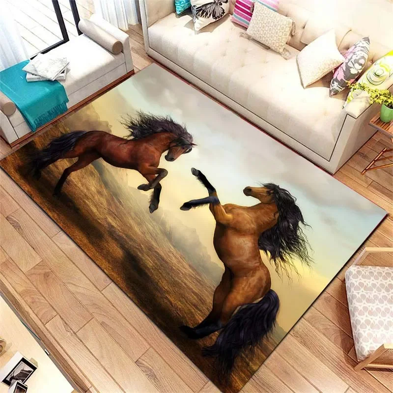 Farm Animal Horse Carpet Running Horse Print Area Rugs Non Slip Sofa Floor Mat Door Mat for Kids Boys Playroom Living Room Decor