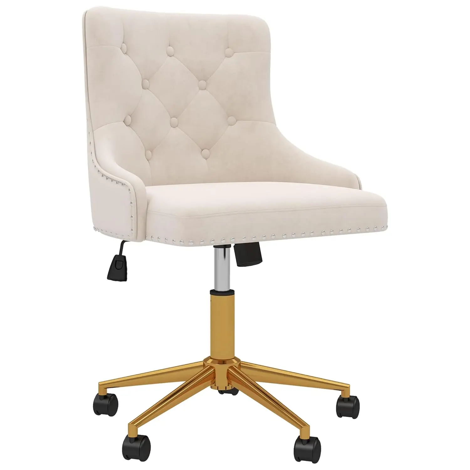 

Velvet Desk Chairs, Upholstered Swivel Comfy Makeup Vanity Chair with Tufted Back, Gold Metal Base & Wheels, Height, Customized