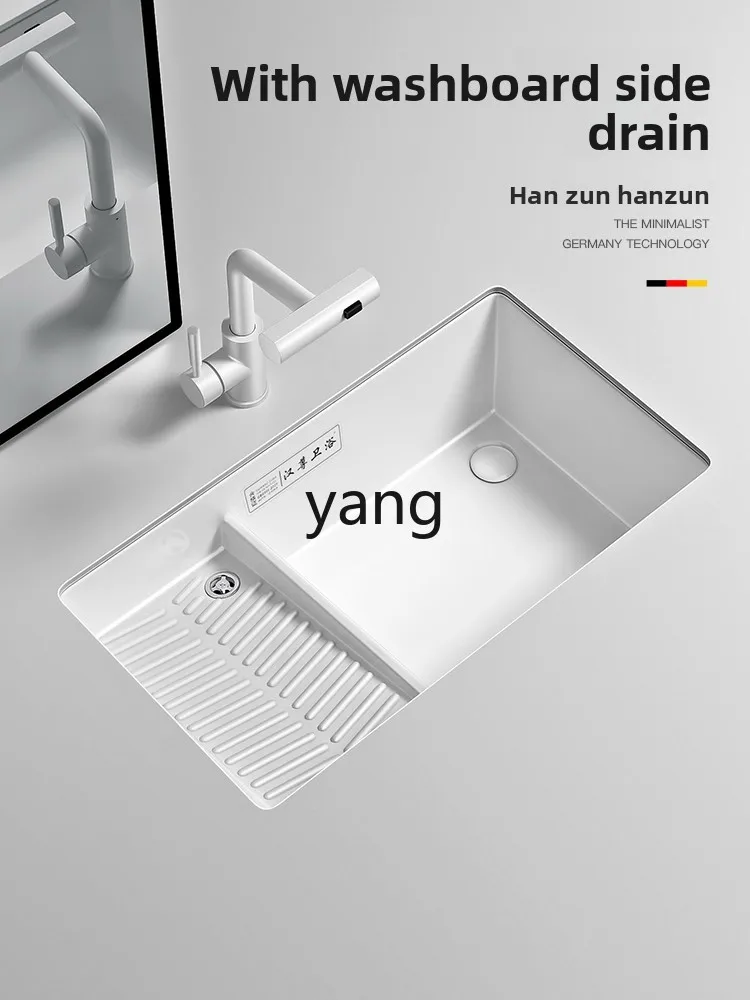 TGF Ceramic Countertop Laundry Basin Deepened Large Capacity Laundry Sink with Washboard Rear Side Face Washing Sink