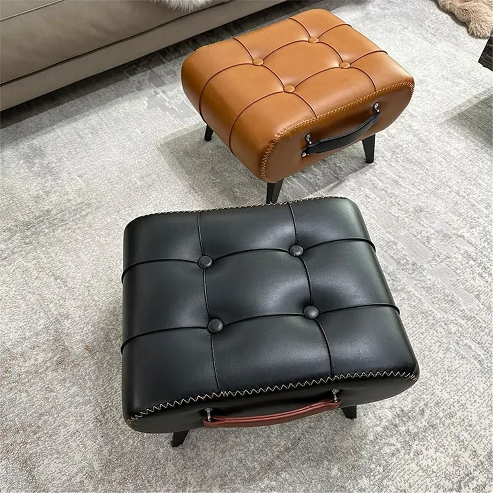 Small Foot Stool Ottoman PU Leather Rectangle Ottoman Footrest Bedside Step Stool with Wood Legs for Desk Living Room Bedroom