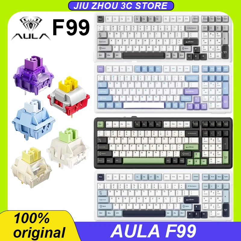 

Aula F99 Mechanical Keyboard Bluetooth 5.0/2.4g Wireless/Wired Pbt Keycaps Hot Swap Gasket 99 Keys Customized Gaming Keyboard