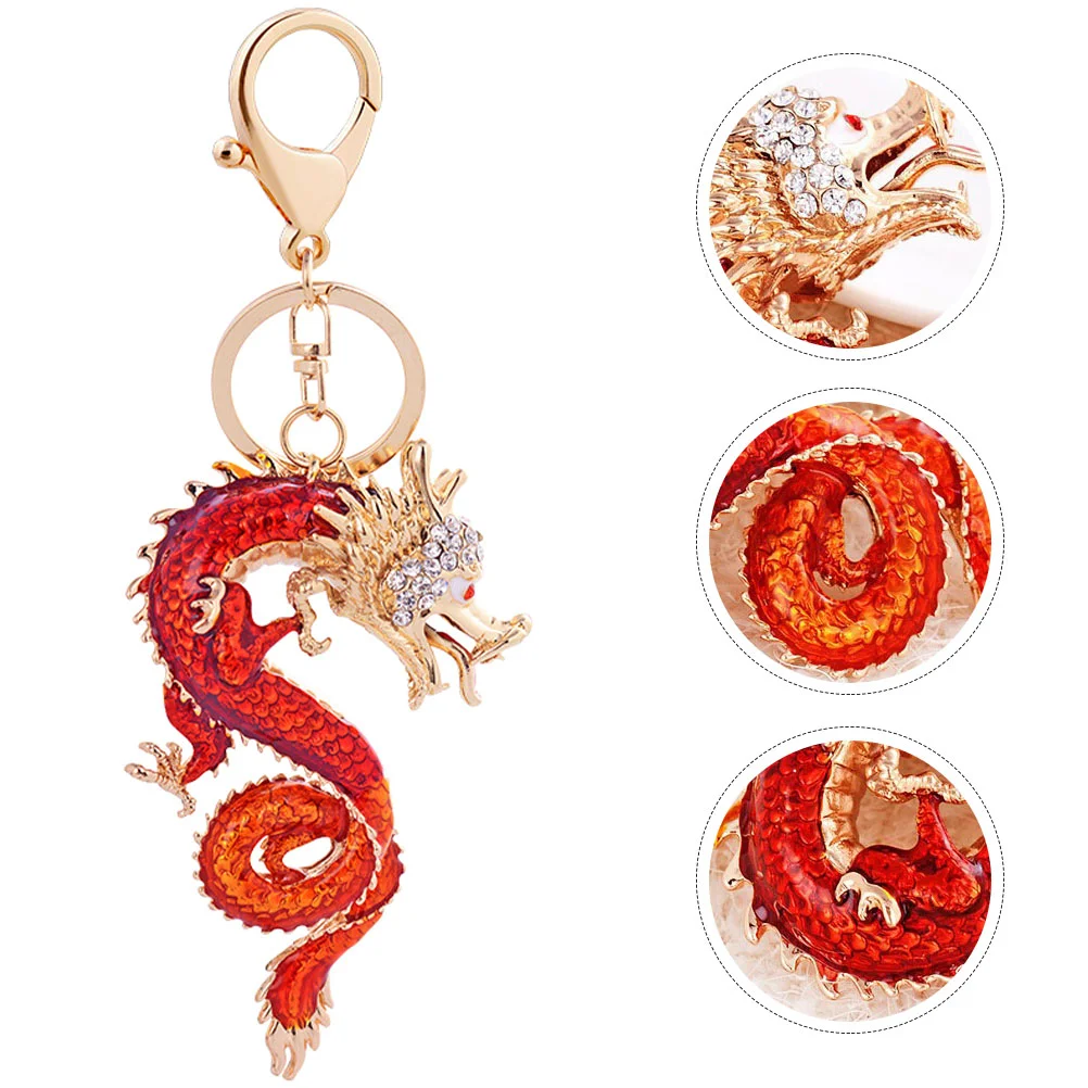 Rhinestone Key Chain Dragon Keyring Cartoon Pendant Keychain Decoration DIY Crafts Chinese Zodiac