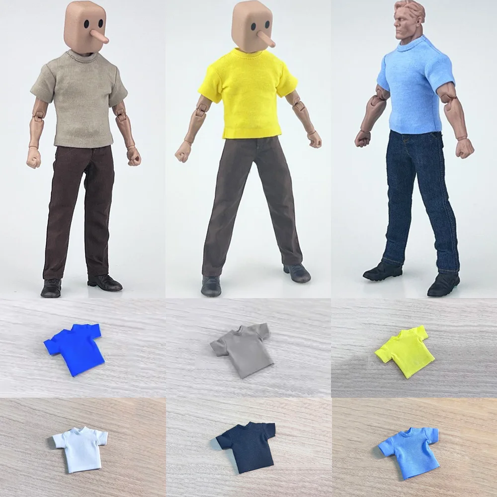 

1/12 Scale Male Soldier Fashion Casual Short Sleeve Solid Color T-shirt Accessory Fit 6" Action Figure Body Toys NW SHF 3A DAM