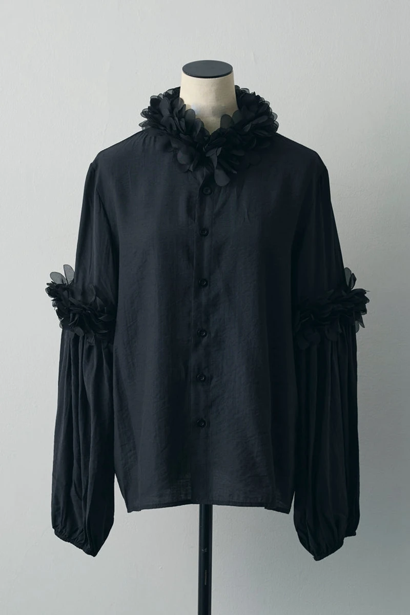 

Весна и осень, тяжелая промышленность, украшение в виде лепестков ручной работы, многослойная женская рубашка с длинным рукавом, модный женский топ с рукавом-фонариком