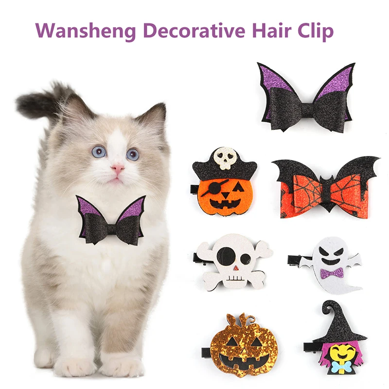 New Halloween Pet Atmosphere Hair Bow Long Haired Cat And Dog Funny Pumpkin Ghost Skull Barrettes Dress Up Hair Accessories