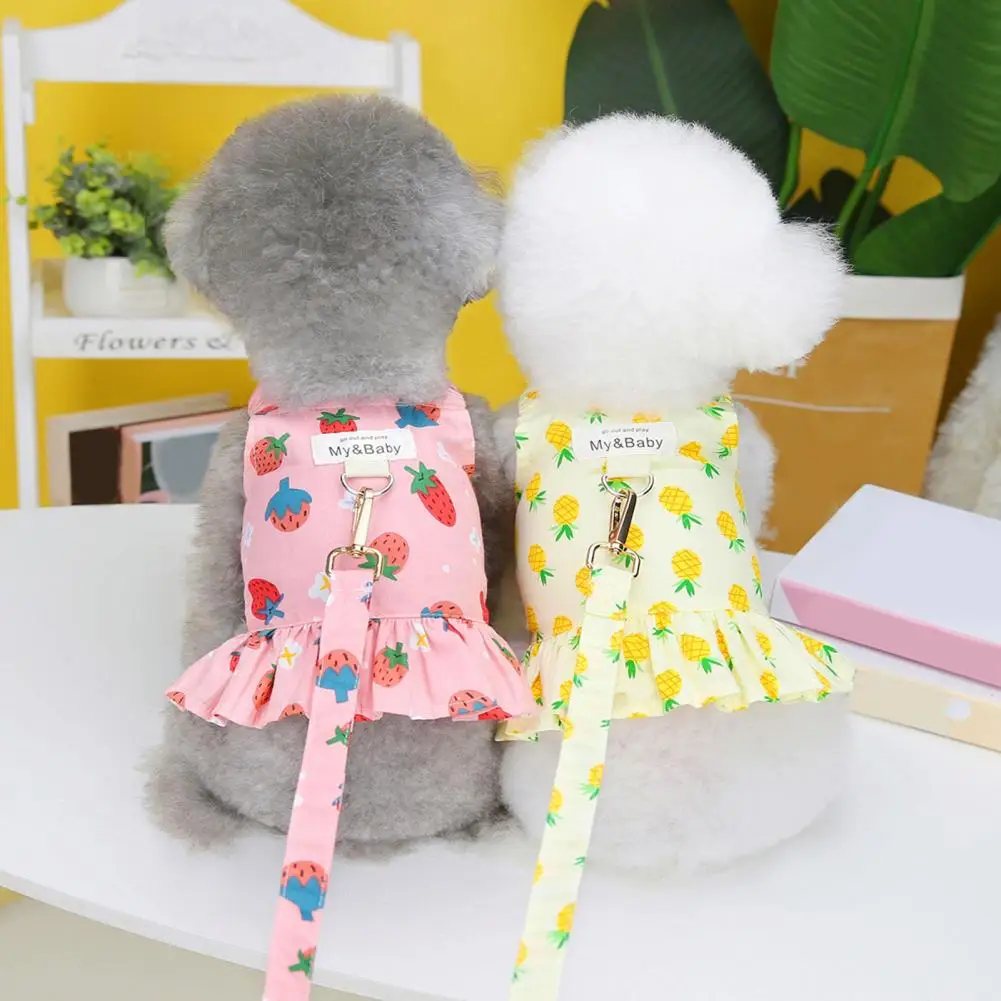 Dog Dresses Fruit Pattern Harness Design Puppy Skirt Soft Comfortable Dress Up Dogs Cats Dress With Traction Rope Pet Supplies