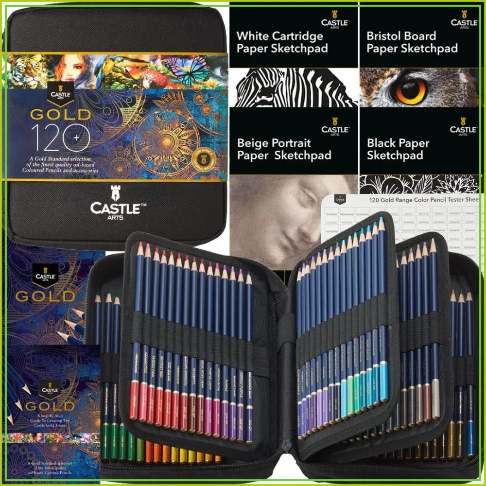 

120 Oil-Based Colored Pencils Set with Extras, Stay Sharper, Tougher Breakage, for Adult Artists in Zipper Case