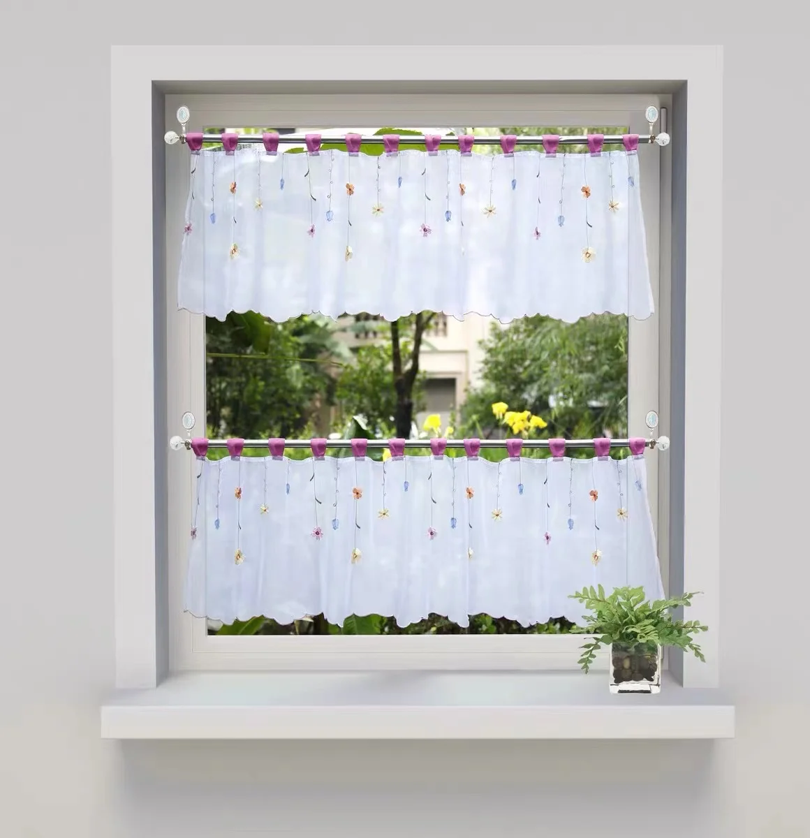 

Kitchen Short Curtains Embroidered Roman Blinds Floral Lifting Curtain Little Flower Sheer Panel Tulle Window Treatment 1PCS